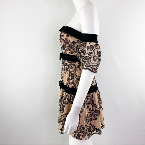 For Love & Lemons Size S Pink & Black Floral Off the Shoulder CLEMENCE Dress - Picture 8 of 11